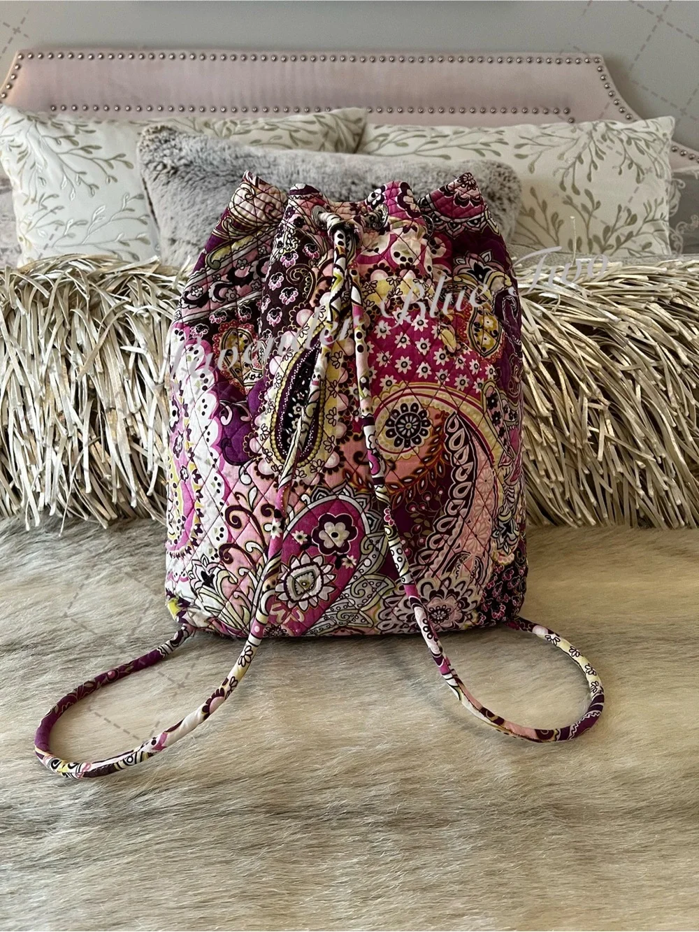 Vintage VERA BRADLEY Very Berry Paisley 2010 Drawstring Zipper Backpack Y2K Pink
